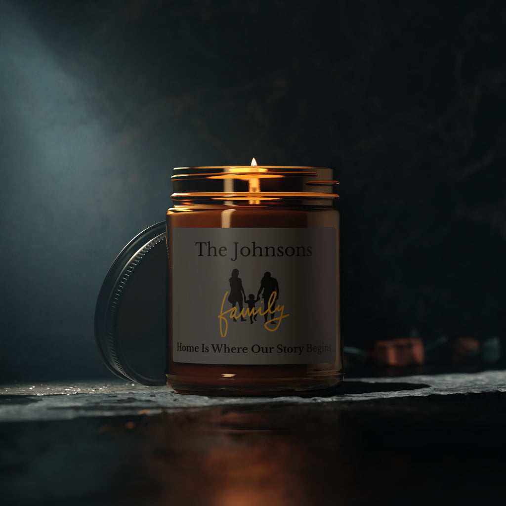 Personalised family candle lifestyle shot – housewarming or Christmas gift for family