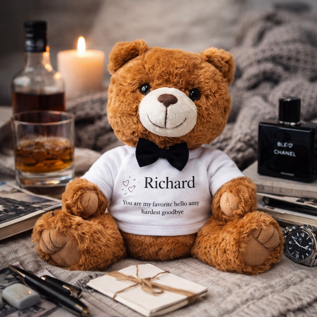 Teddy bear black bow tie and stitched paw detail