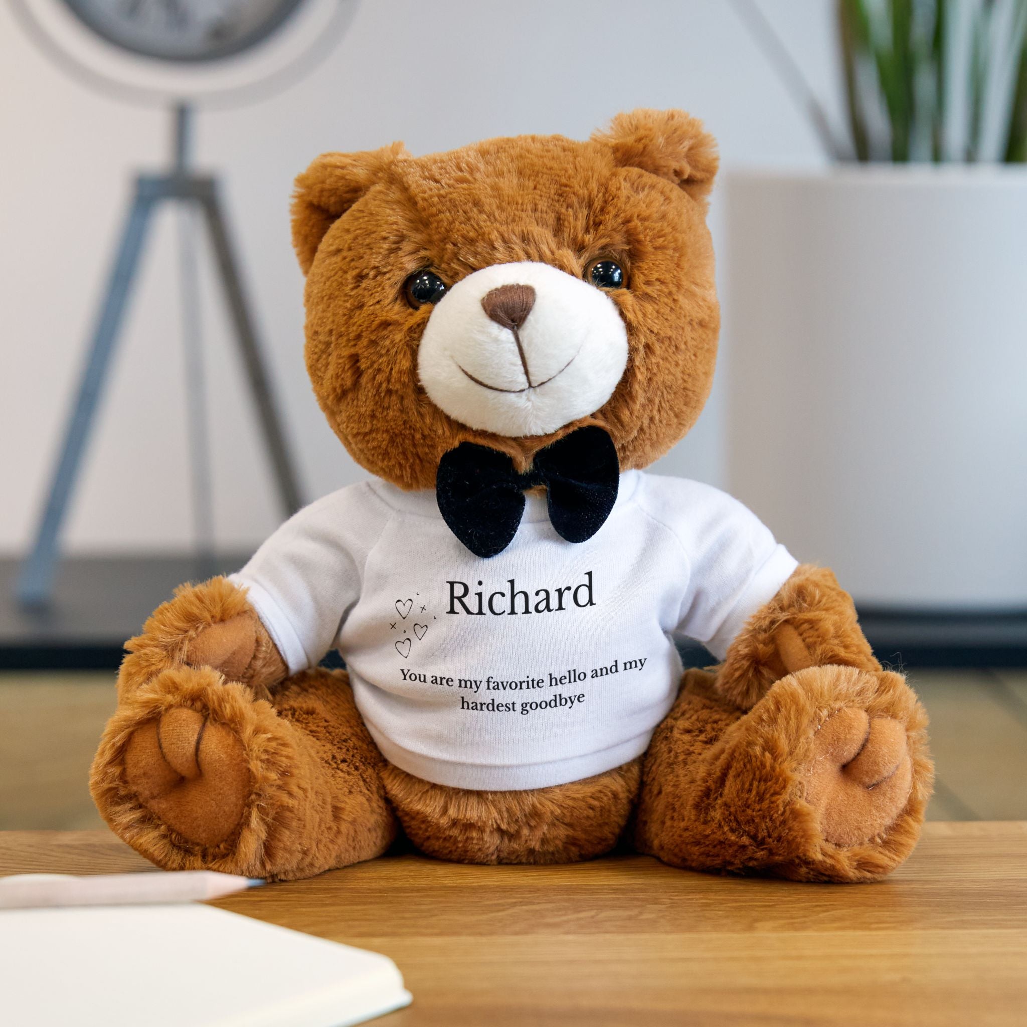 Teddy bear size reference showing 7 by 10 inch seated size