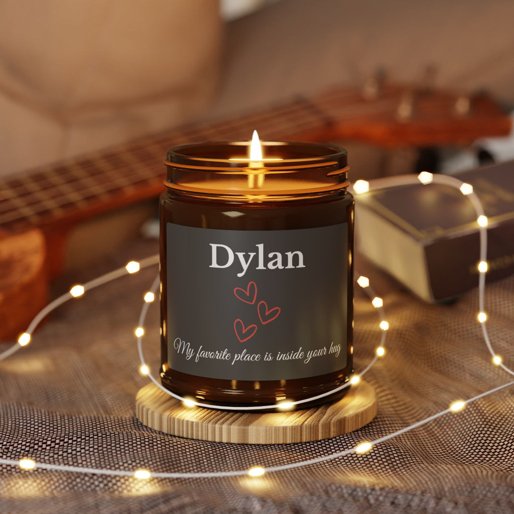 Personalised hug candle soy wax 4oz and 9oz amber jar size comparison