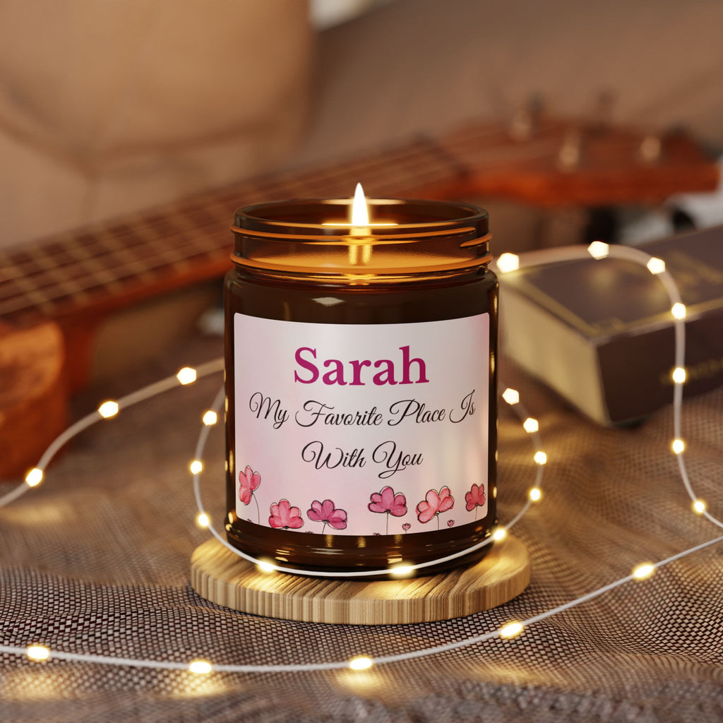 Personalised romantic candle in cosy home setting – girlfriend or wife anniversary gift