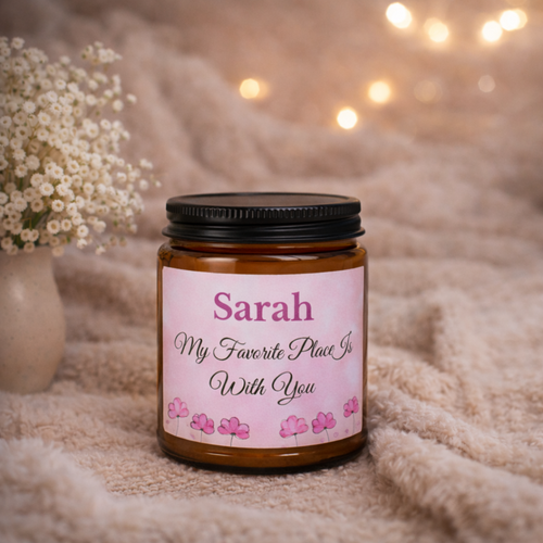 Romantic personalised candle lifestyle shot – Valentine's Day or anniversary gift for her