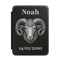 Personalized Aries zodiac Kindle case with engraved ram design, name and birth date