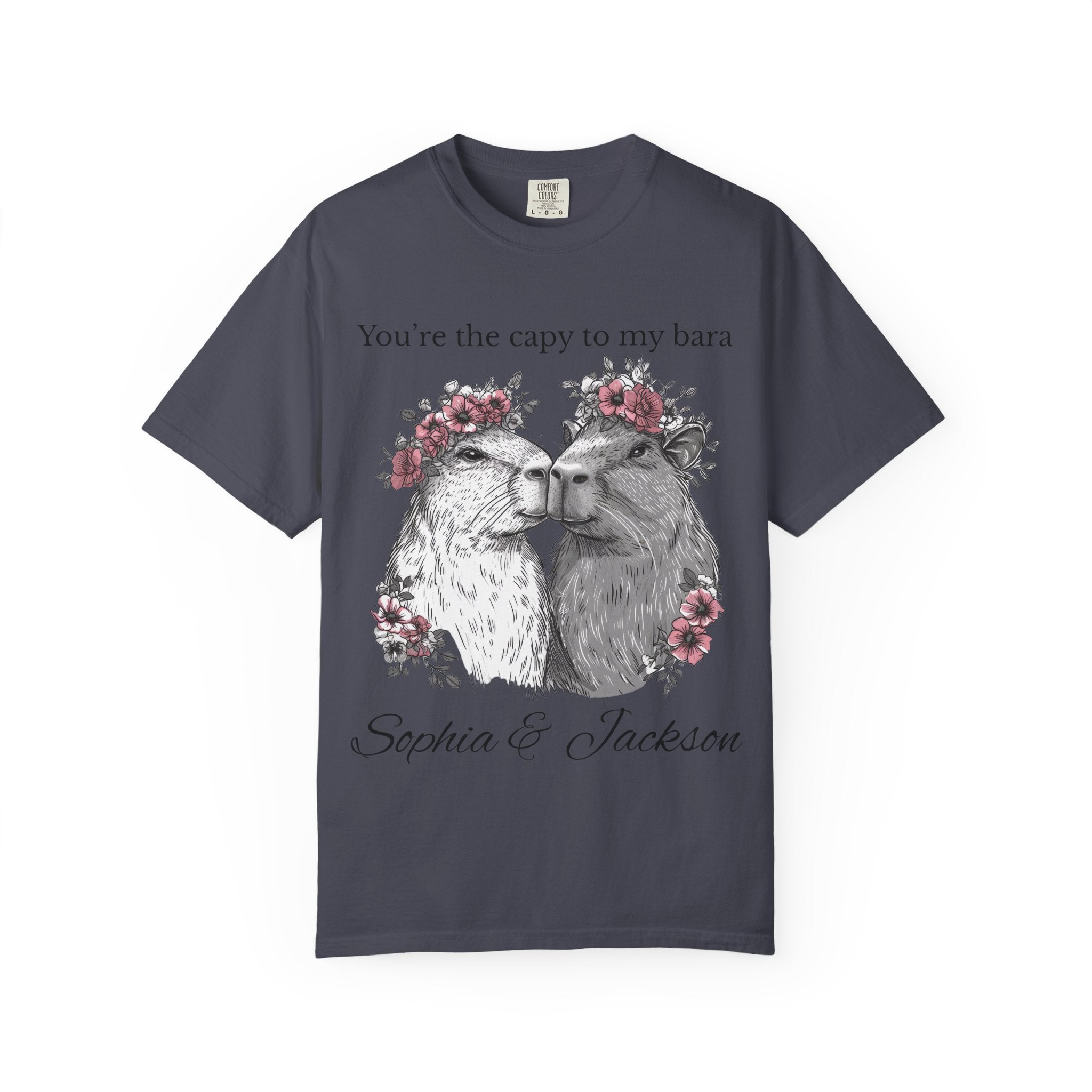 Capybara couple gift tee available in multiple colors and sizes S to 4XL