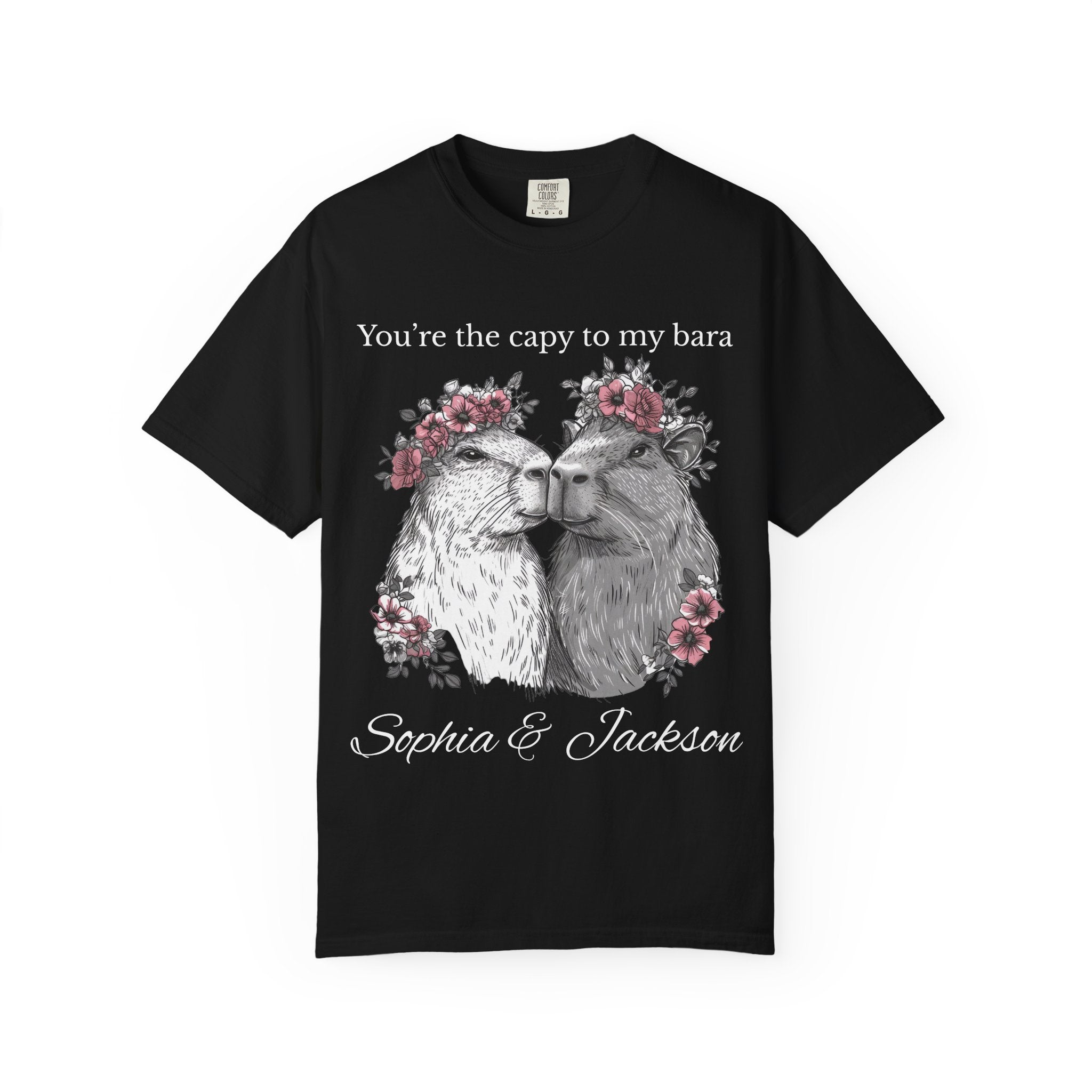 Personalized capybara couple t-shirt with two custom names