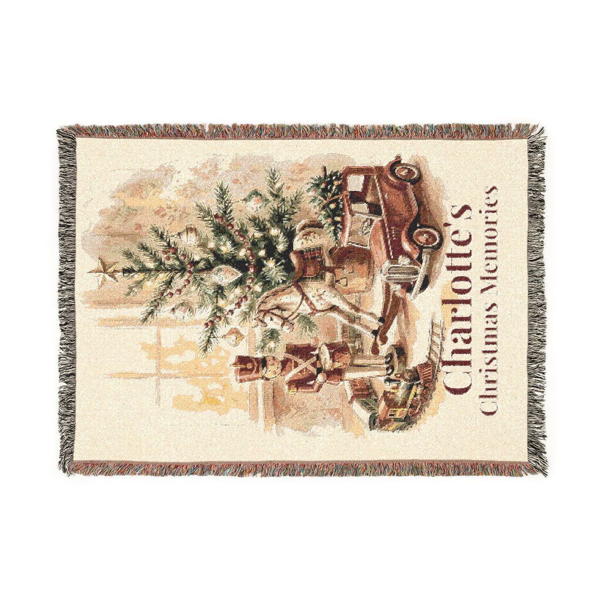 Personalized Christmas Memories woven throw blanket with vintage truck design and name