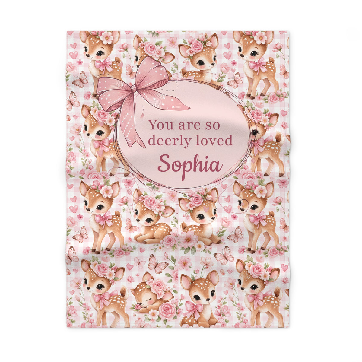 Personalized You Are So Deerly Loved fleece baby blanket with name