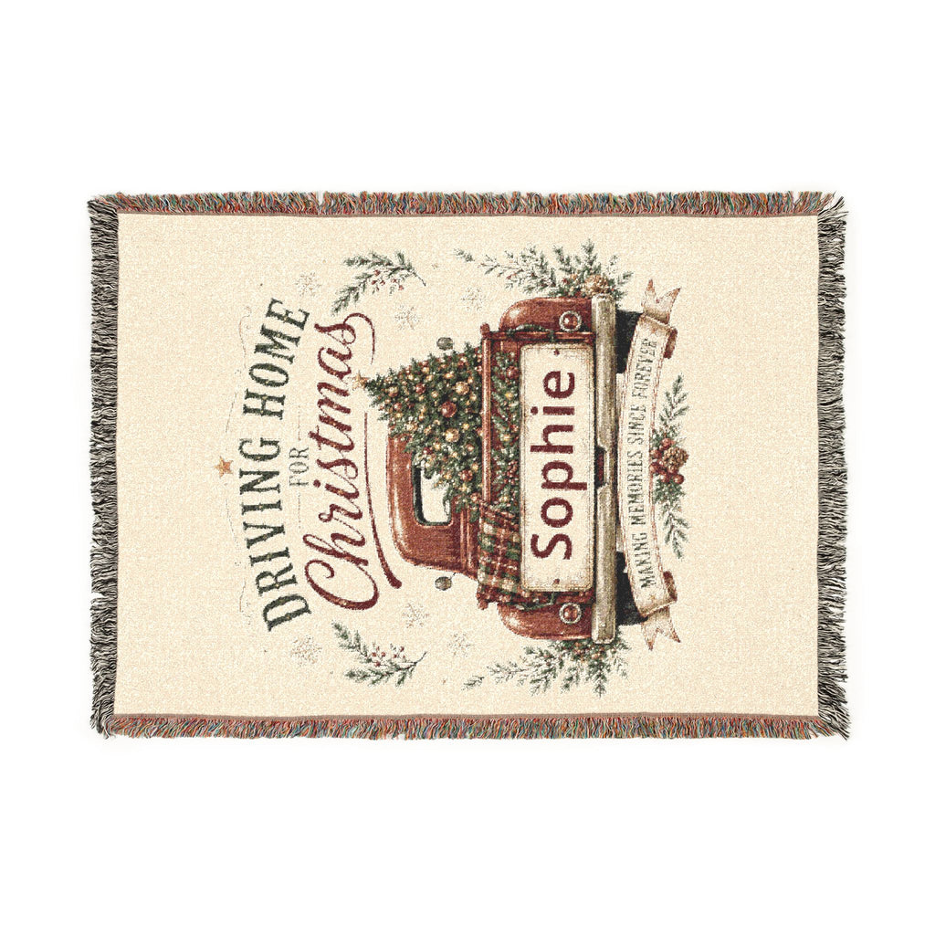 Personalized Driving Home for Christmas woven throw blanket with name