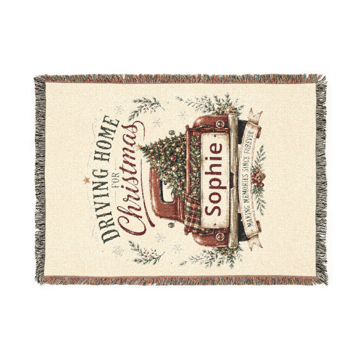 Personalized Driving Home for Christmas woven throw blanket with name
