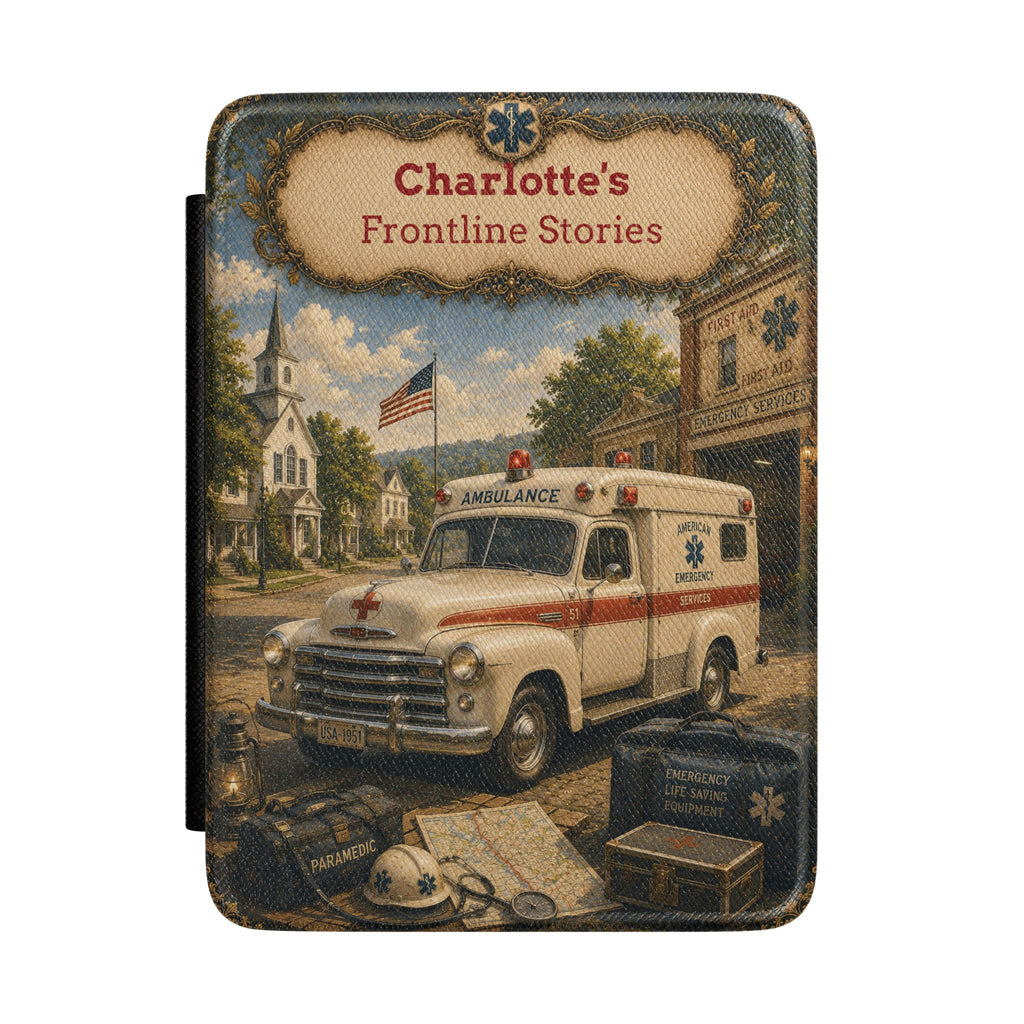 Personalized vintage Frontline Stories ambulance Kindle case with name