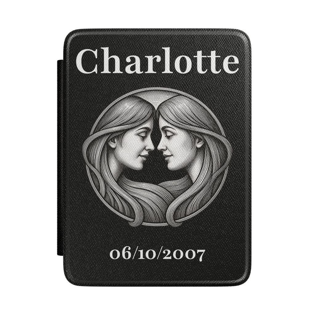Personalized Gemini zodiac Kindle case with constellation design, name and birth date