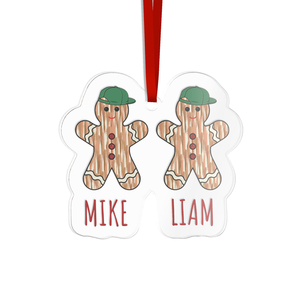 Personalized gingerbread brothers acrylic ornament with two names