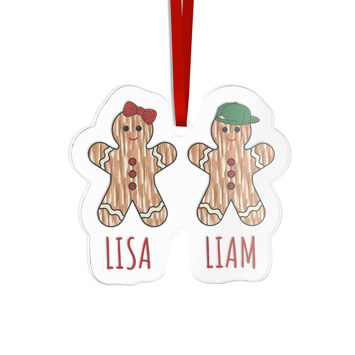 Personalized gingerbread siblings acrylic ornament with two names