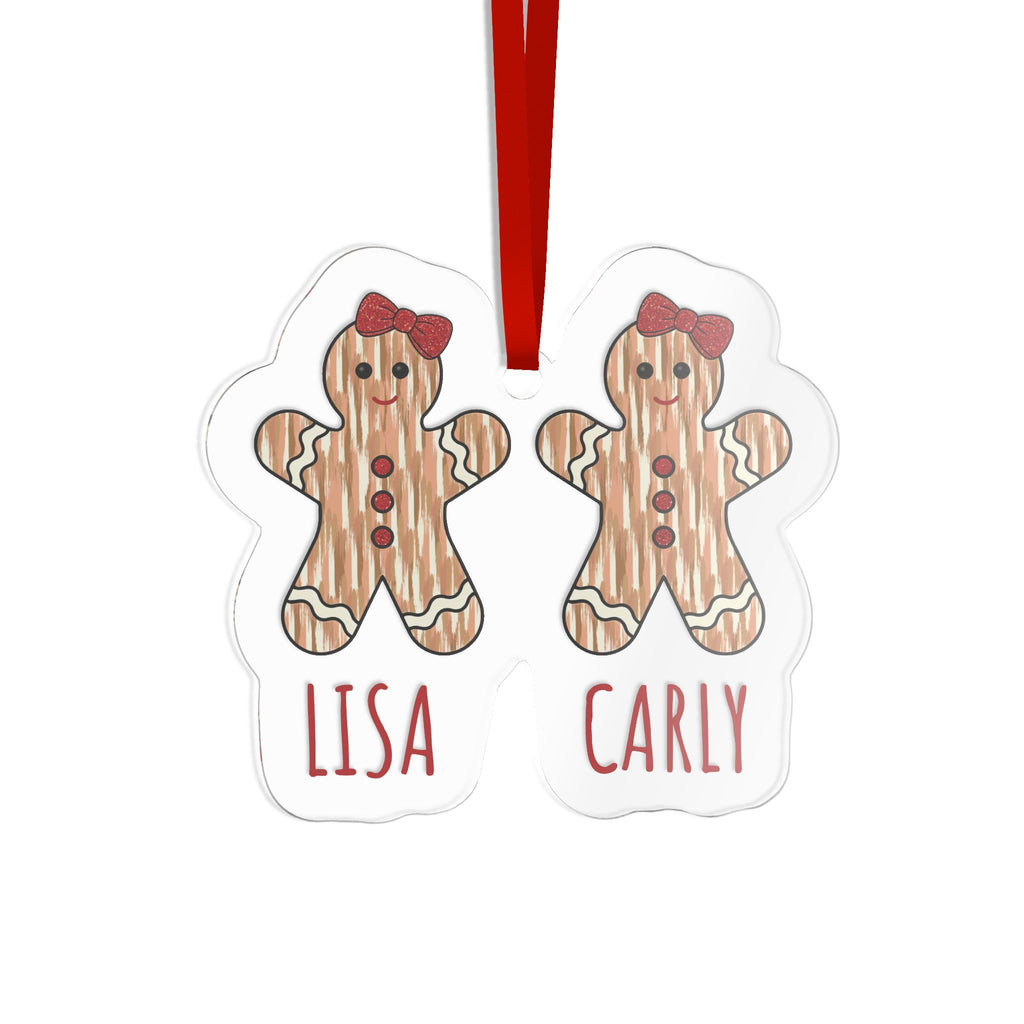 Personalized gingerbread sisters acrylic ornament with two names