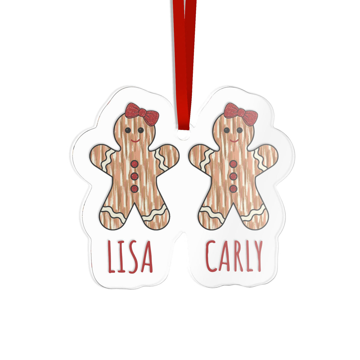 Personalized gingerbread sisters acrylic ornament with two names