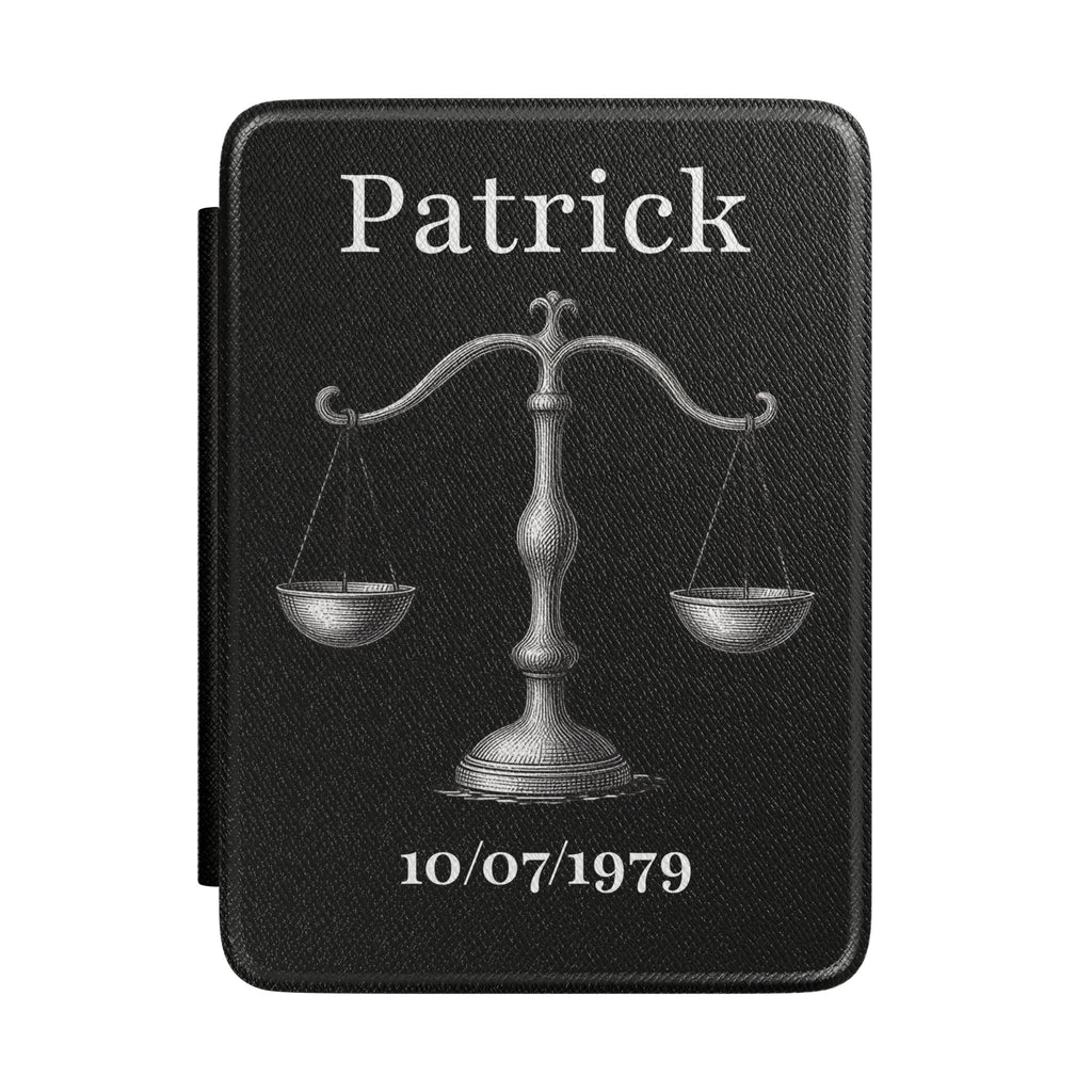 Personalized Libra zodiac Kindle case with constellation design, name and birth date