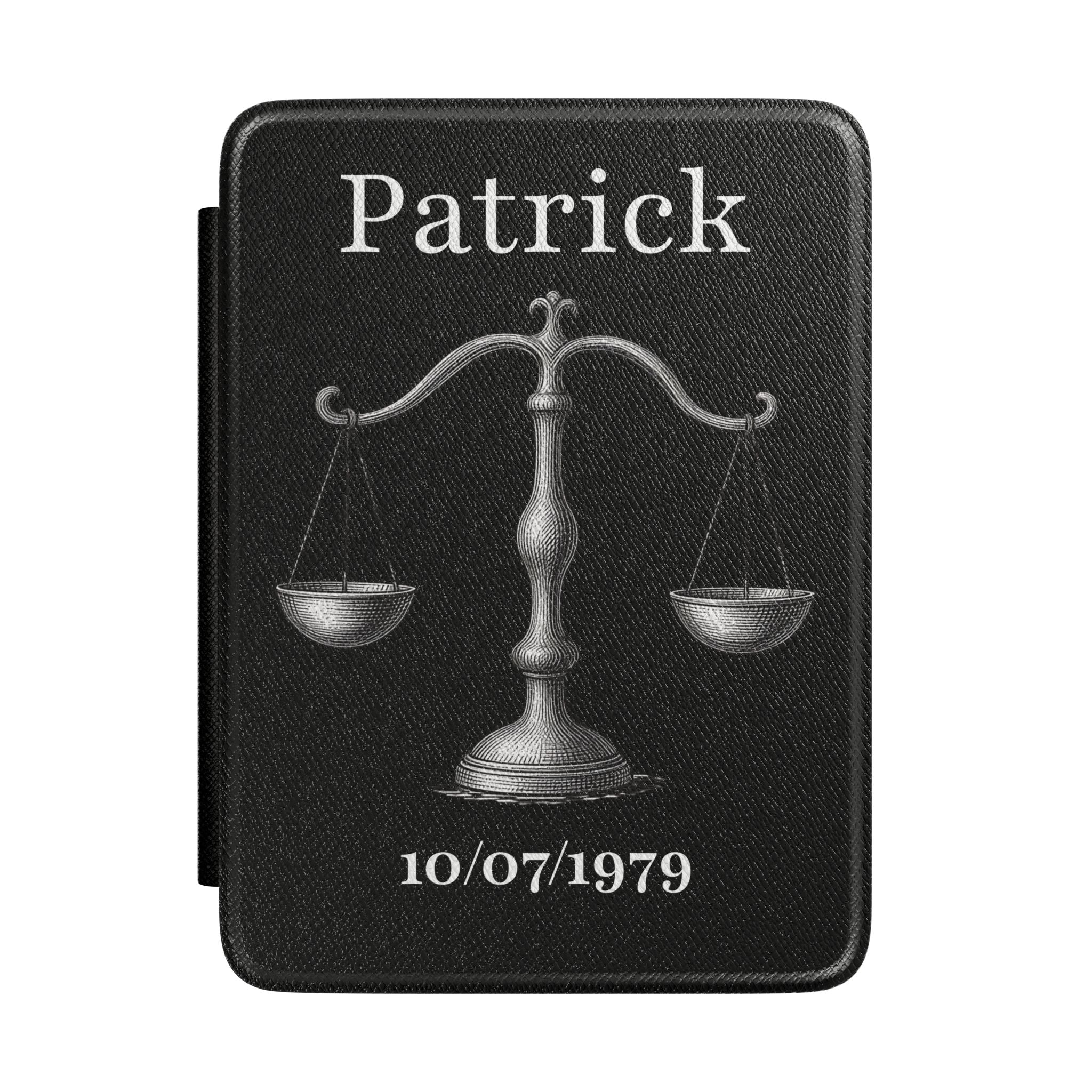 Personalized Libra zodiac Kindle case with constellation design, name and birth date