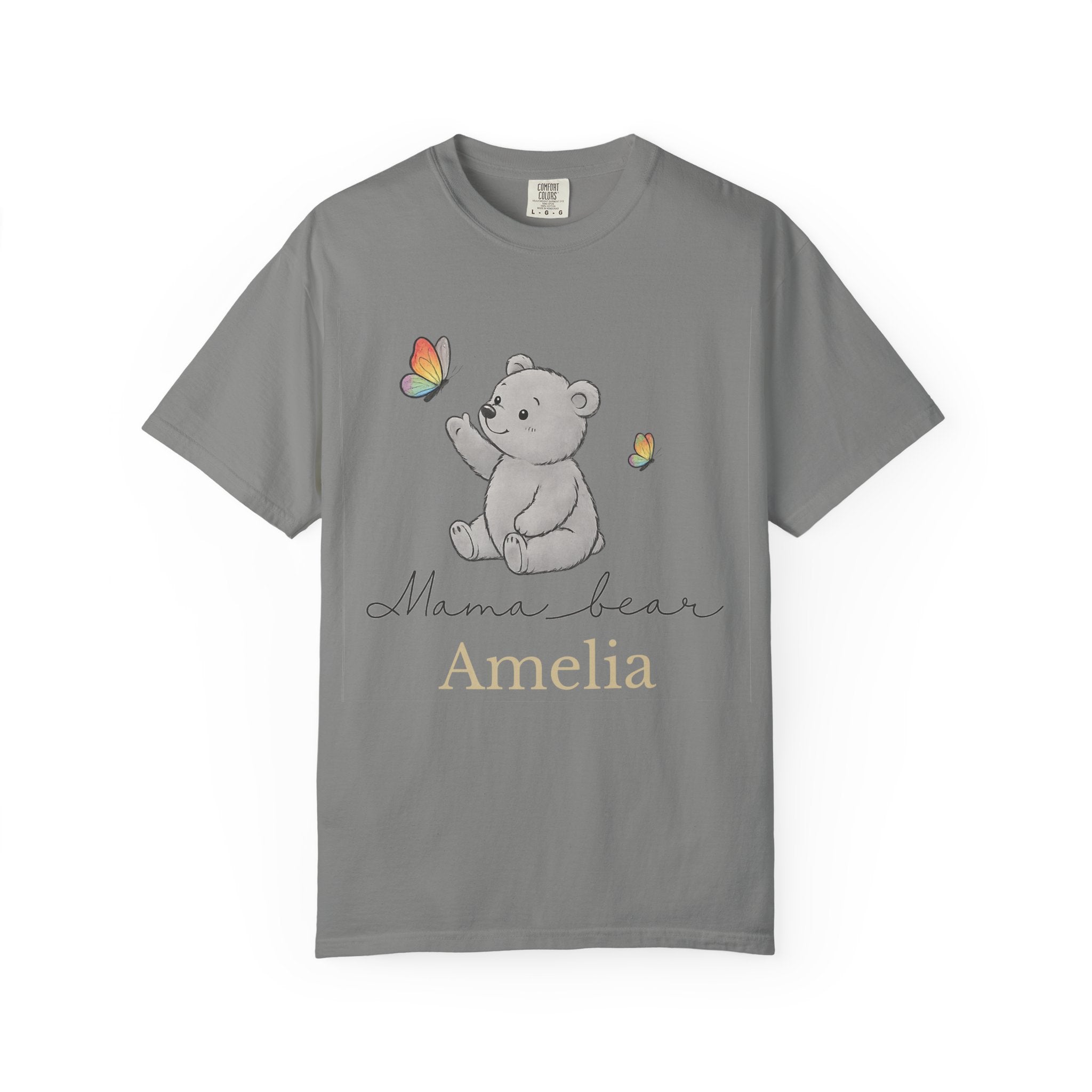 Personalized Mama Bear t-shirt with rainbow butterfly design for LGBTQ moms