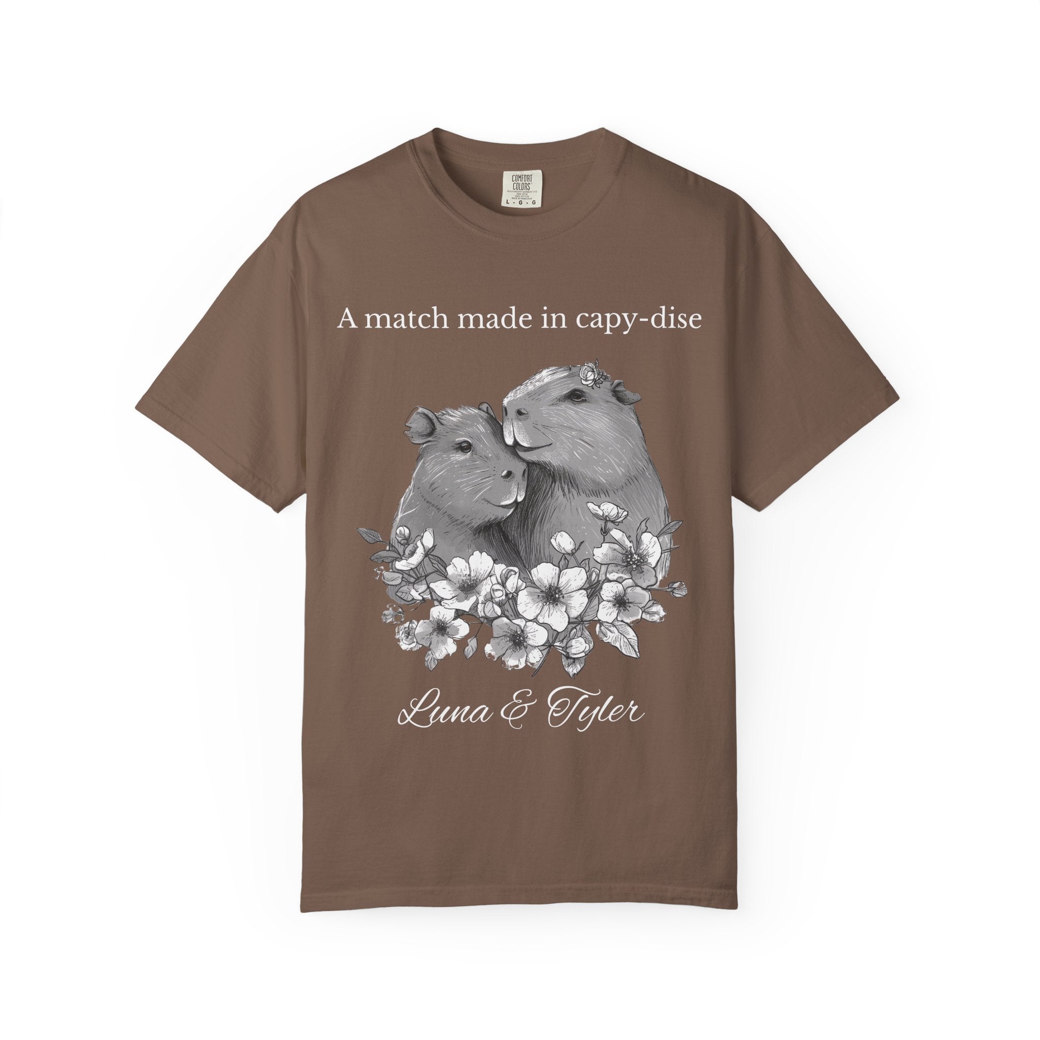 Capybara couple gift tee available in multiple colors and sizes S to 4XL