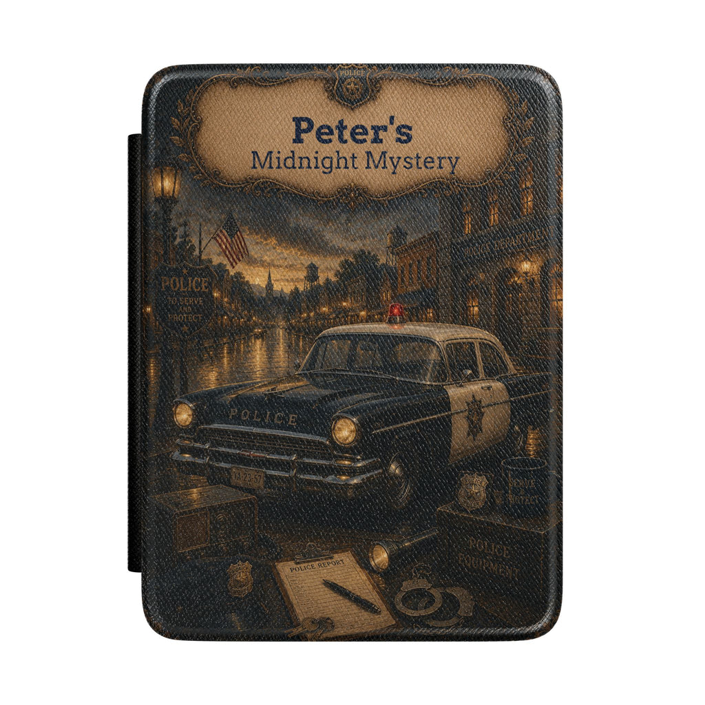 Personalized vintage Midnight Mystery police car Kindle case with name