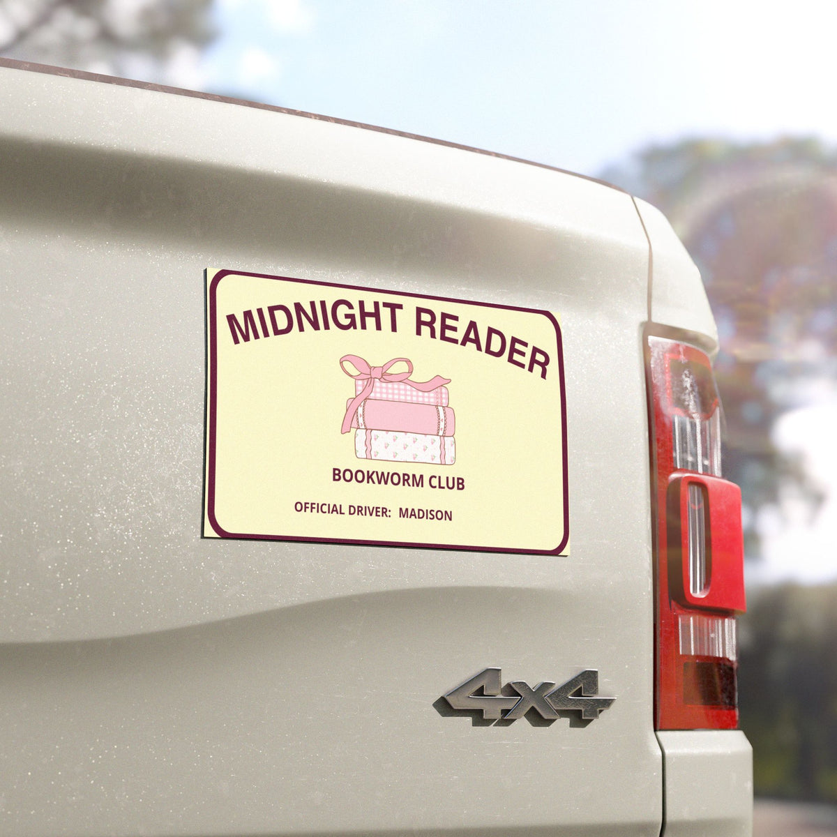 Midnight Reader car magnet close-up of book stack design