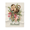 Personalized Monkey fleece baby blanket with name