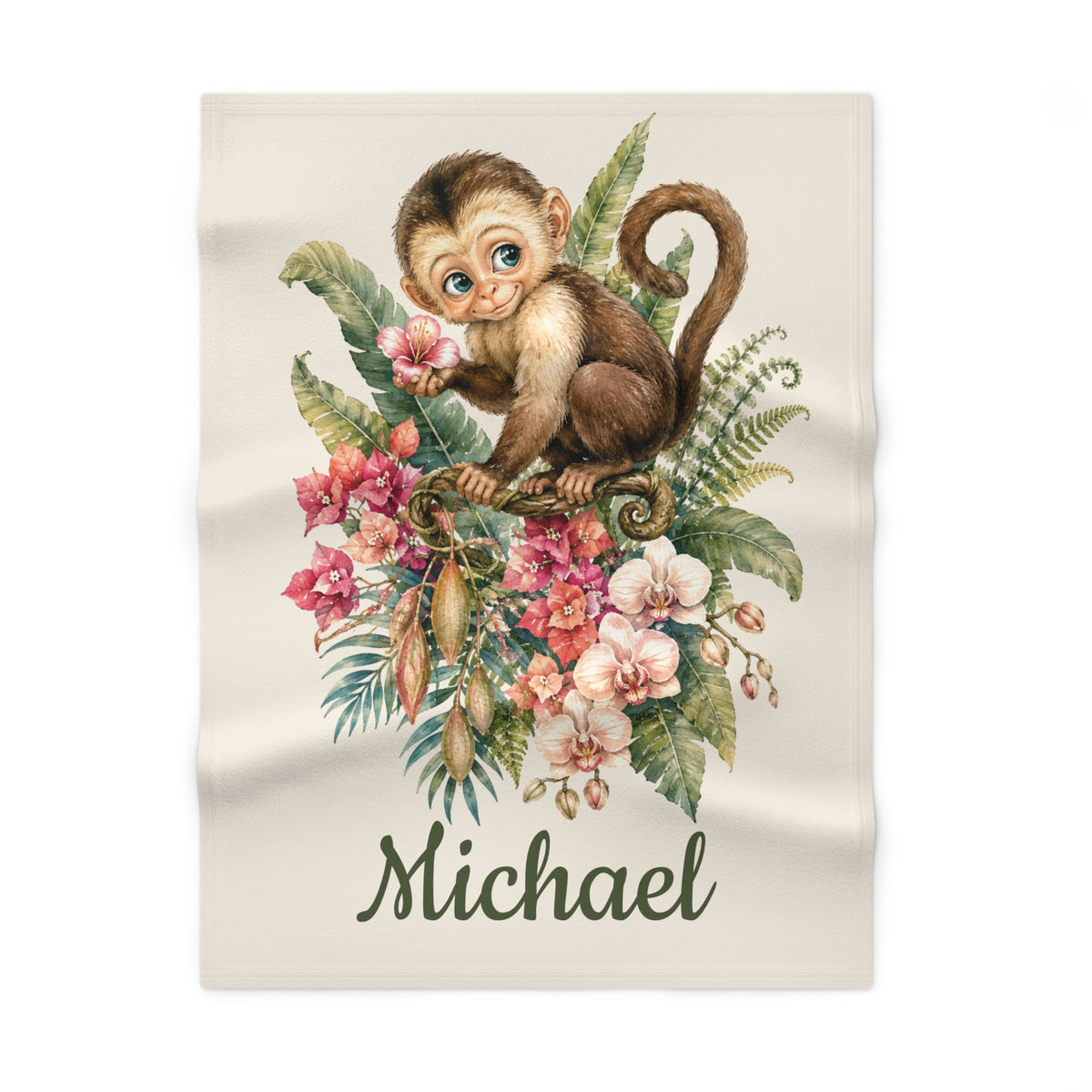 Personalized Monkey fleece baby blanket with name