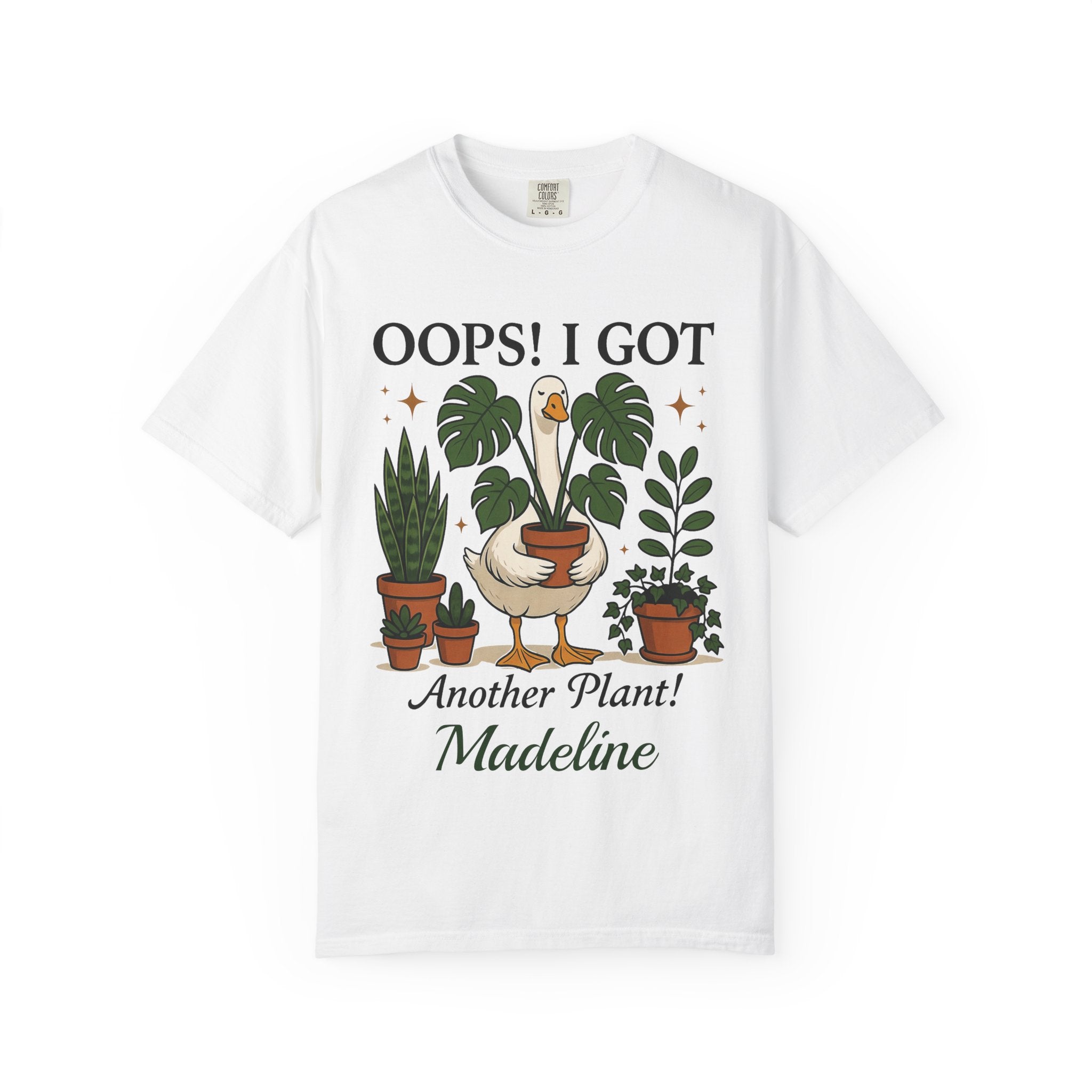 Funny plant lover t-shirt flat lay with custom name