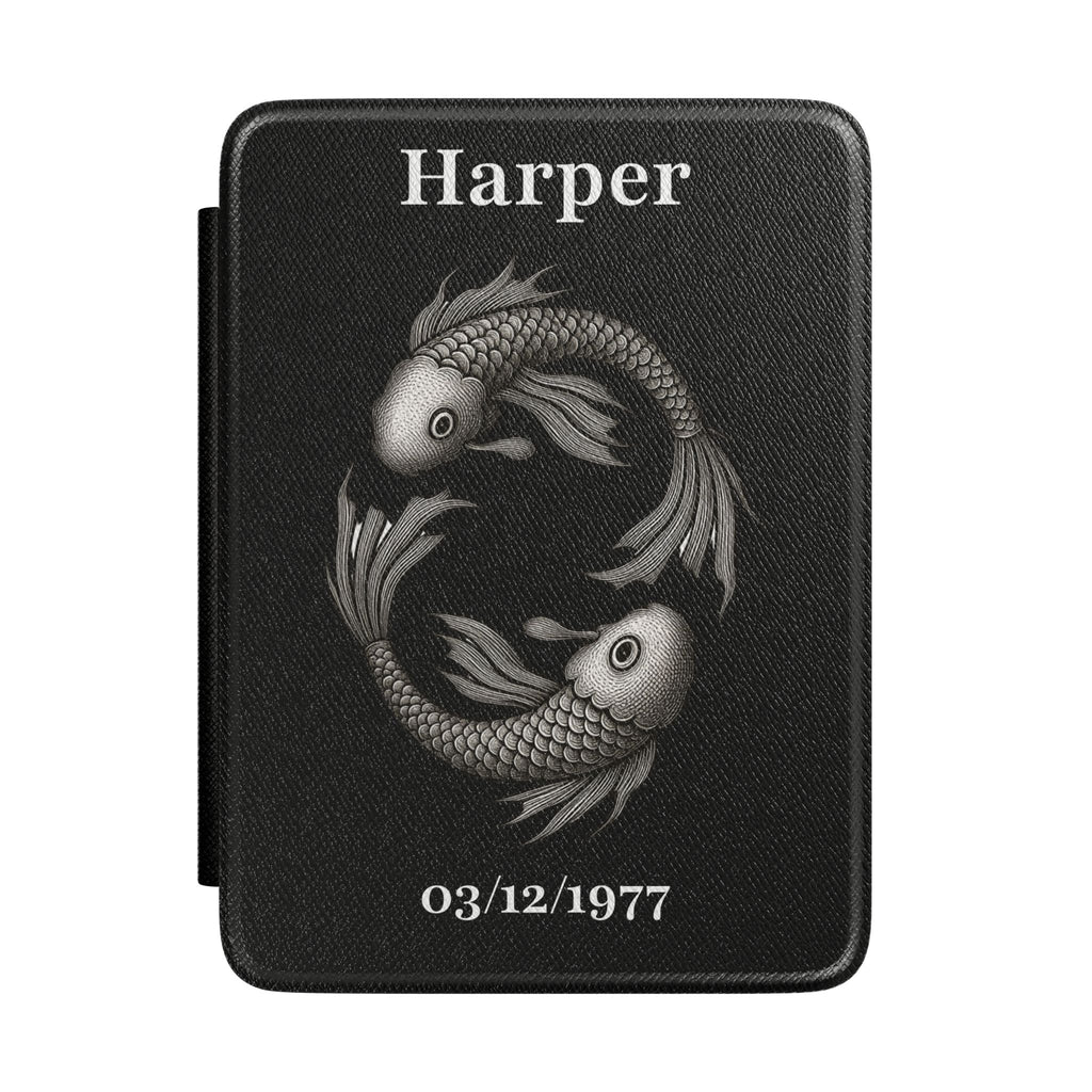 Personalized Pisces zodiac Kindle case with constellation design, name and birth date