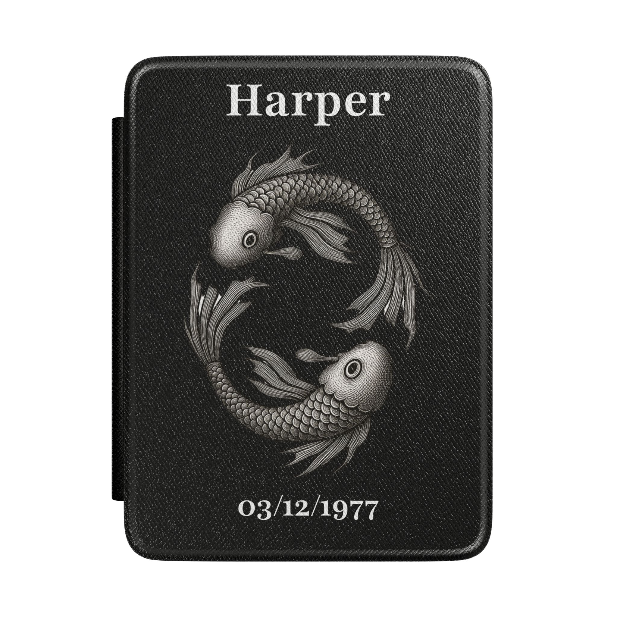 Personalized Pisces zodiac Kindle case with constellation design, name and birth date