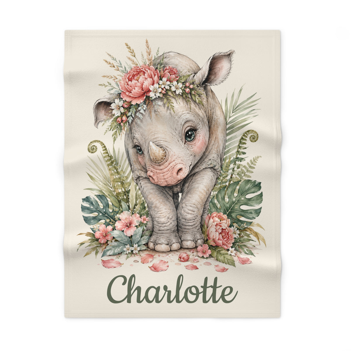 Personalized Rhino fleece baby blanket with name