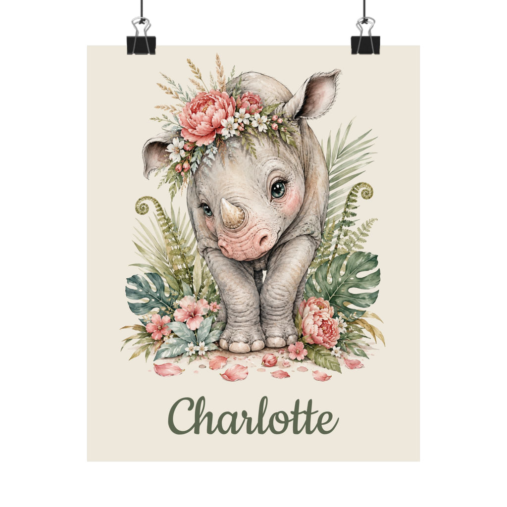 Personalized Rhino nursery poster with name