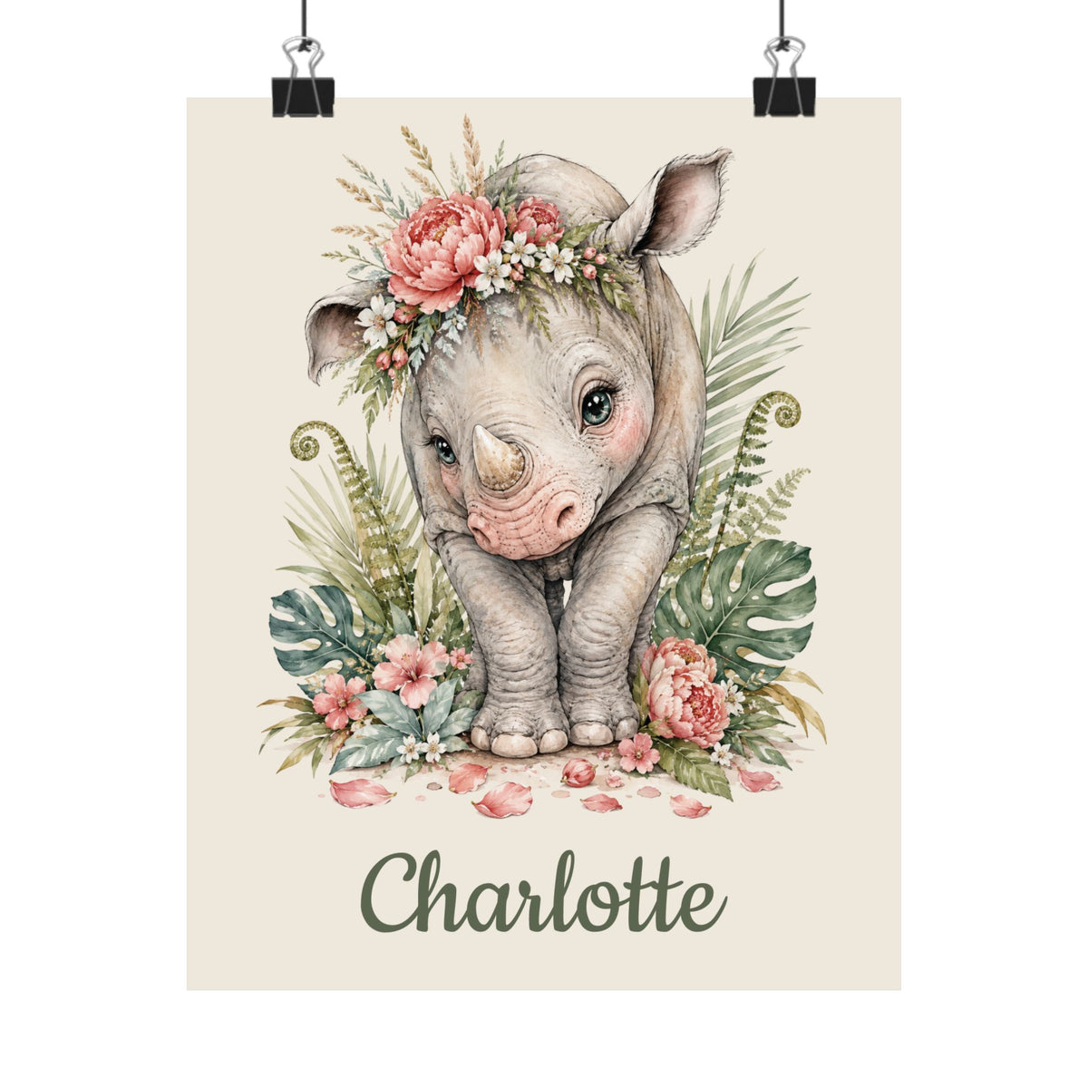 Personalized Rhino nursery poster with name