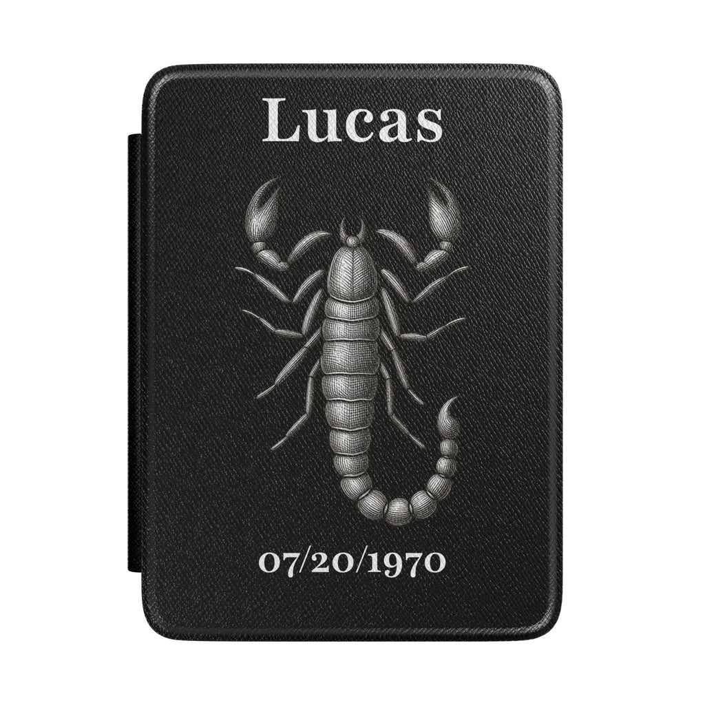 Personalized Scorpio zodiac Kindle case with constellation design, name and birth date