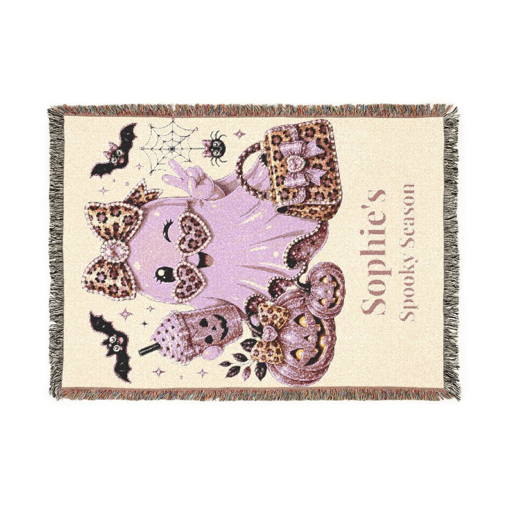 Personalized Spooky Season glam ghost woven throw blanket with name