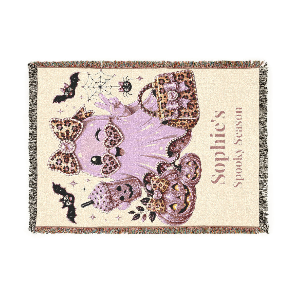 Personalized Spooky Season glam ghost woven throw blanket with name
