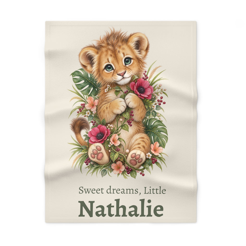Personalized Sweet Dreams Lion fleece baby blanket with name