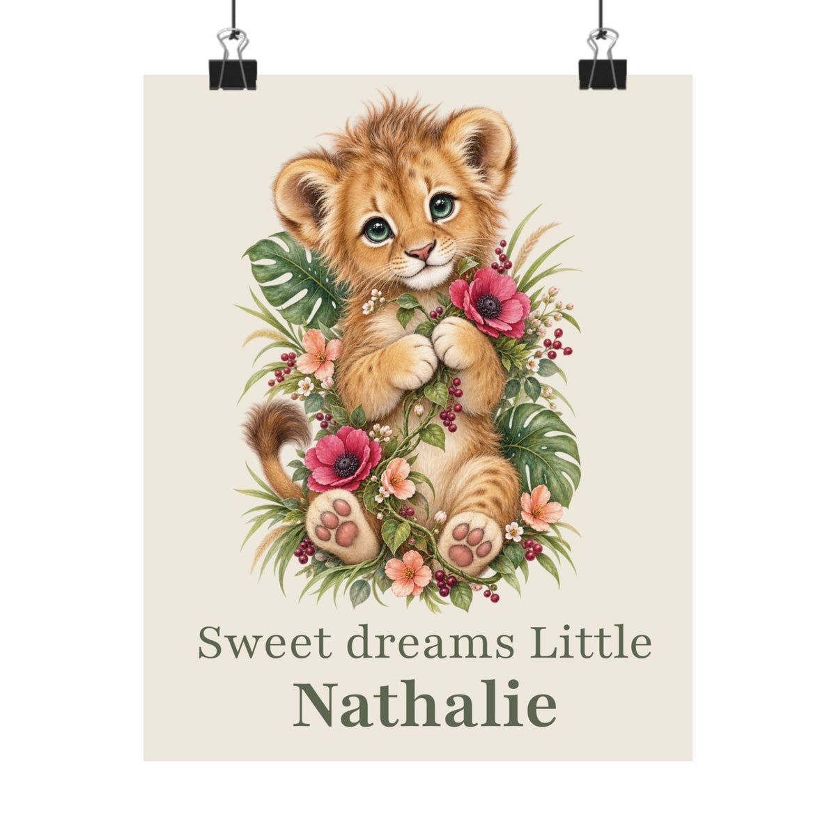 Personalized Sweet Dreams Lion nursery poster with name