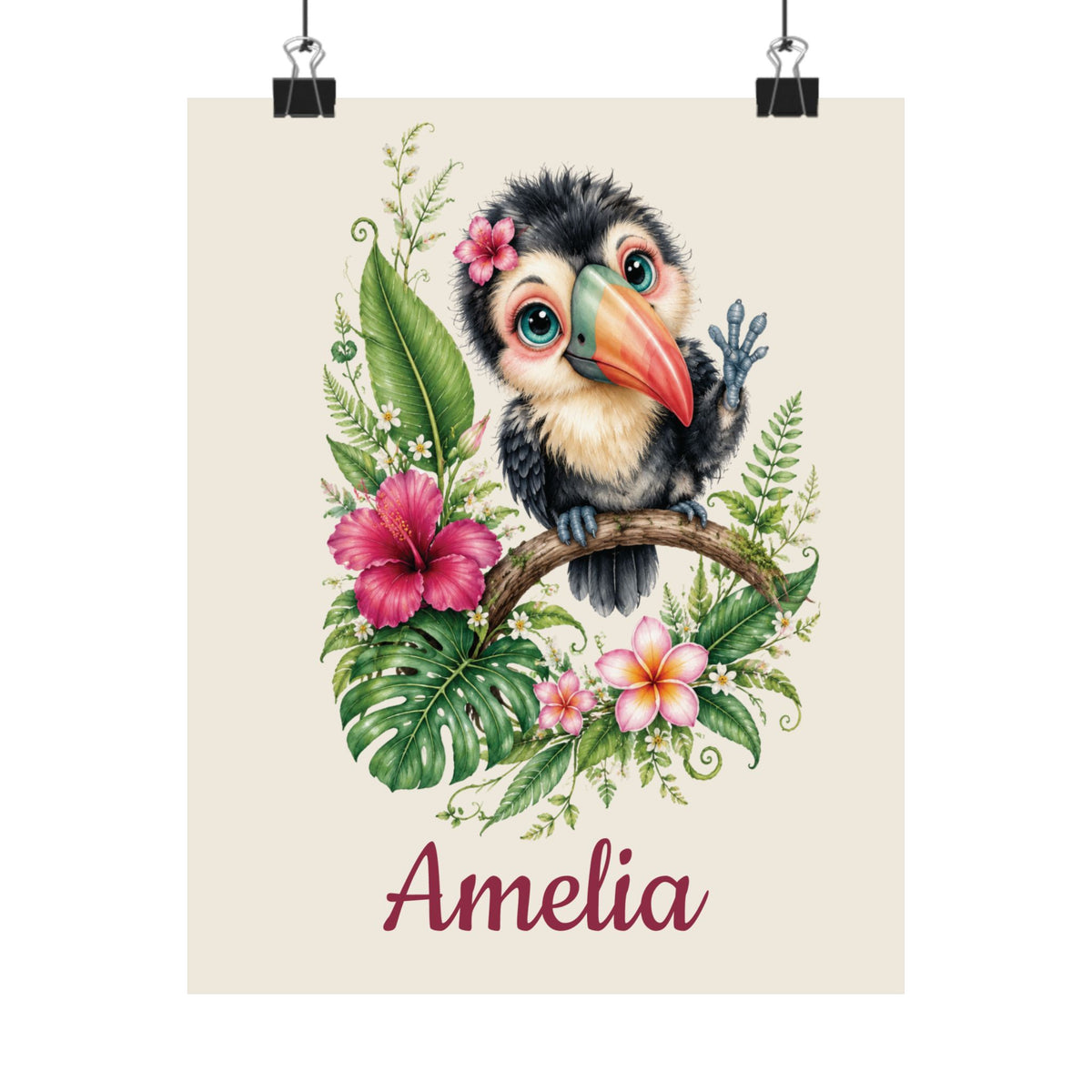 Personalized Toucan nursery poster with name