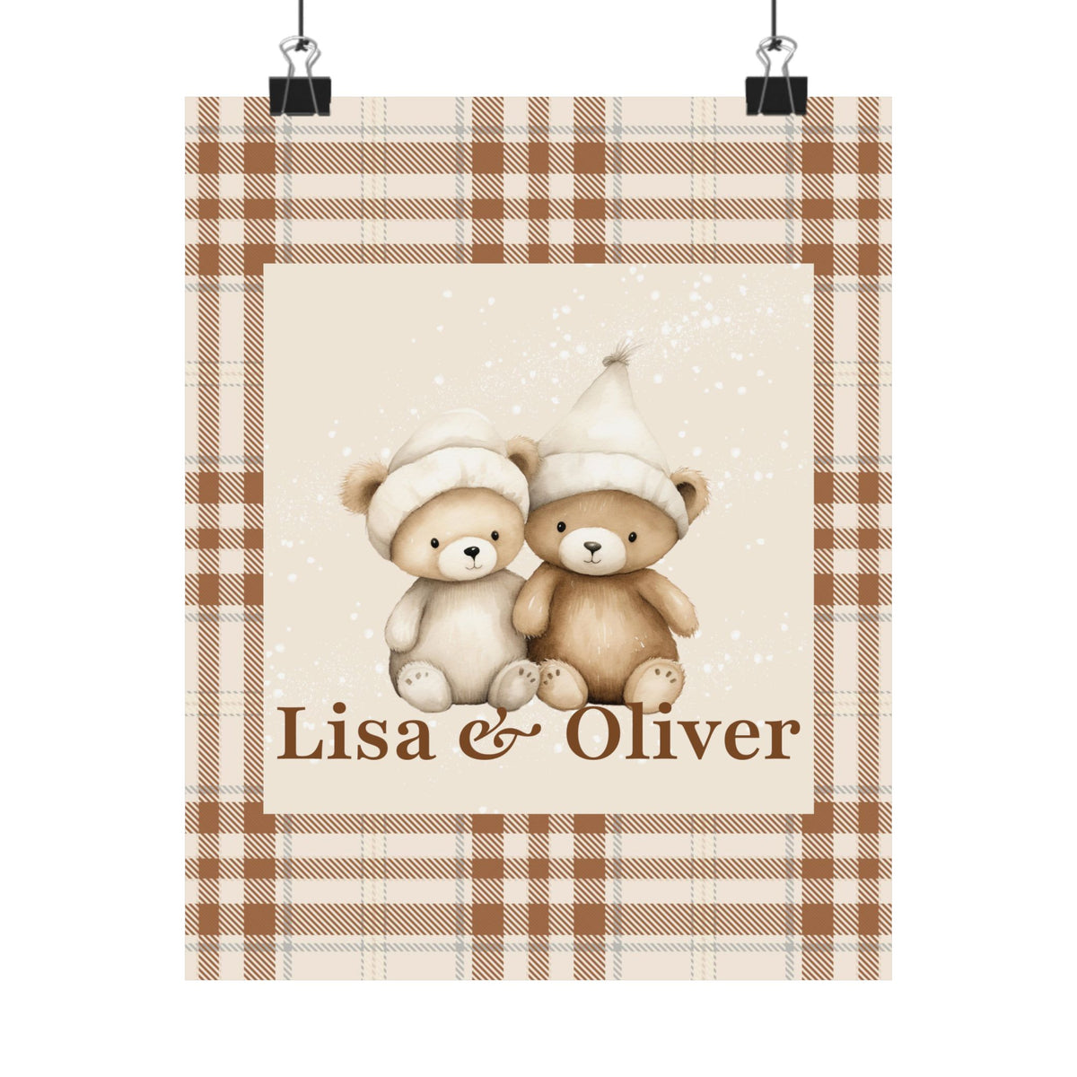 Personalized Twin Teddy Bear nursery poster with two names