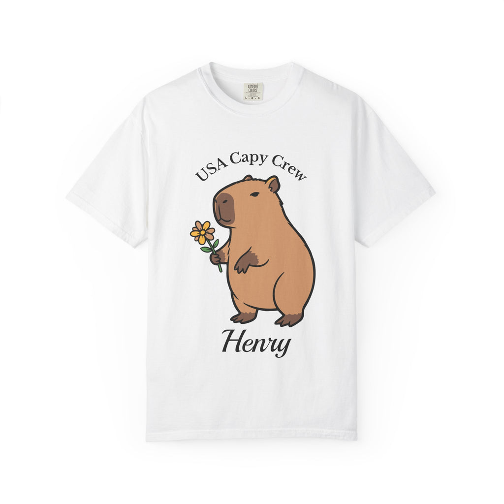 Capybara lover t-shirt flat lay with custom name