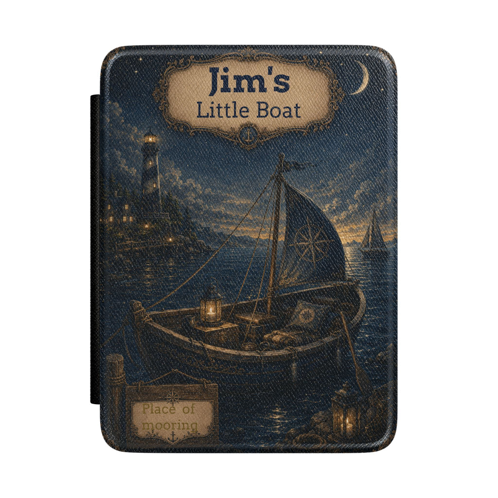 Personalized vintage little boat scene Kindle case with name