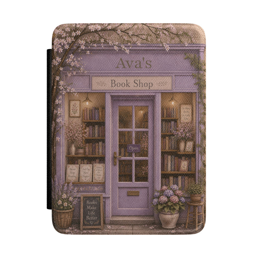 Personalized vintage fantasy bookshop Kindle case with name