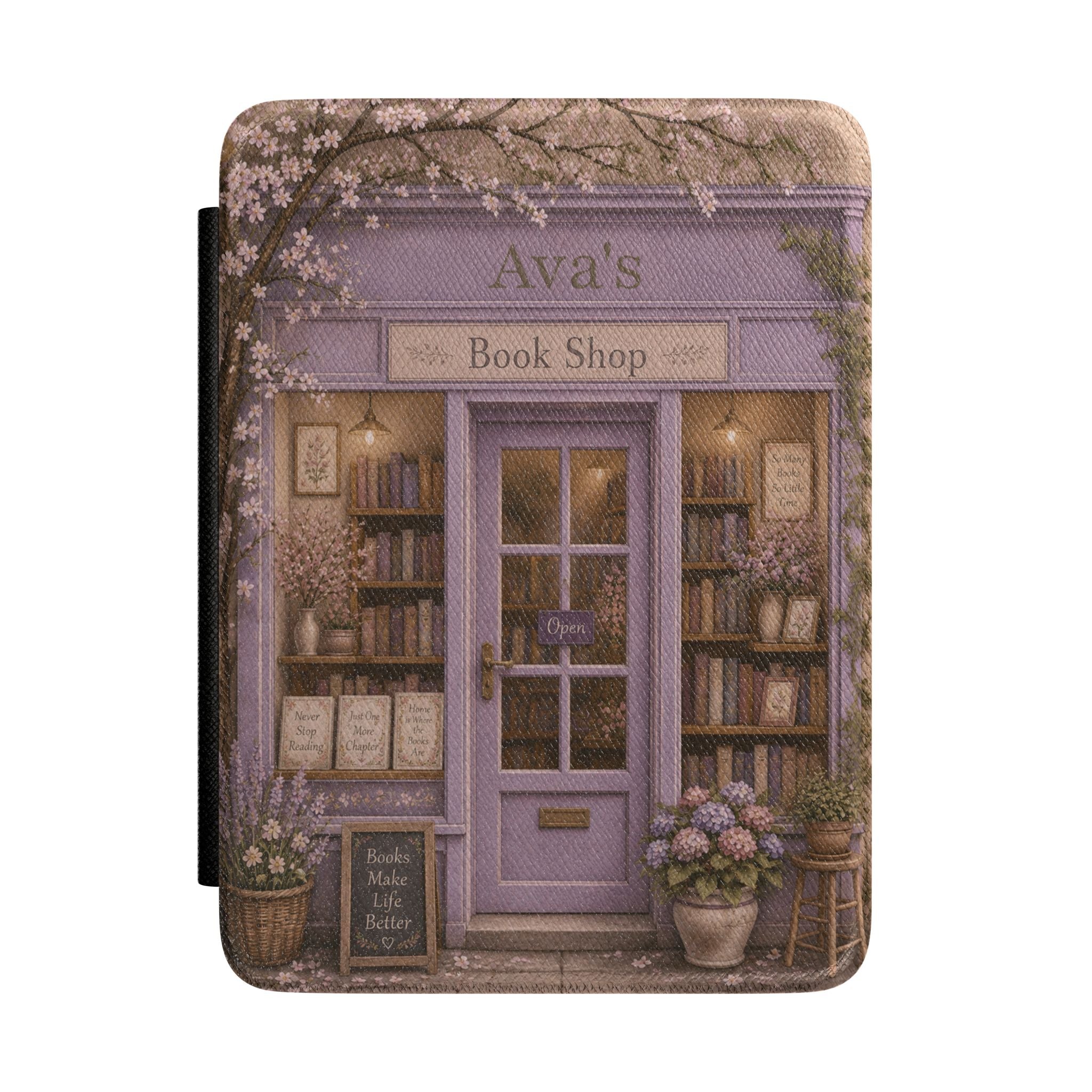Personalized vintage fantasy bookshop Kindle case with name