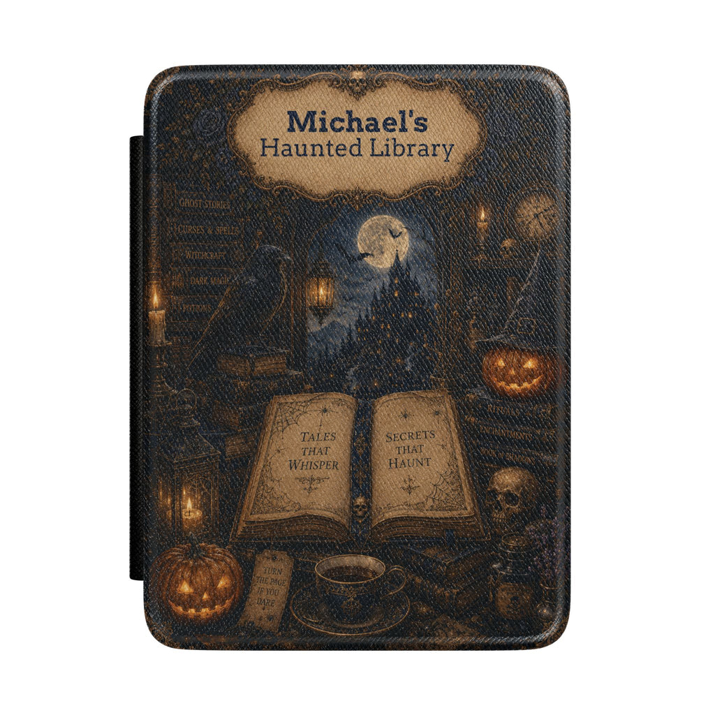 Personalized vintage haunted library Kindle case with name