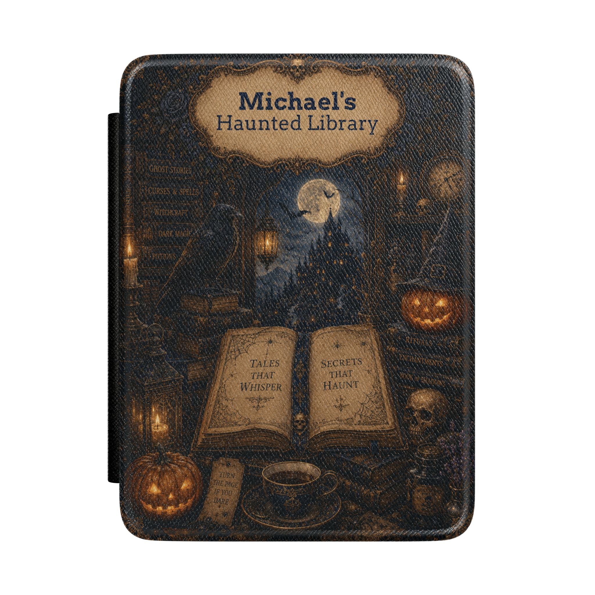 Personalized vintage haunted library Kindle case with name