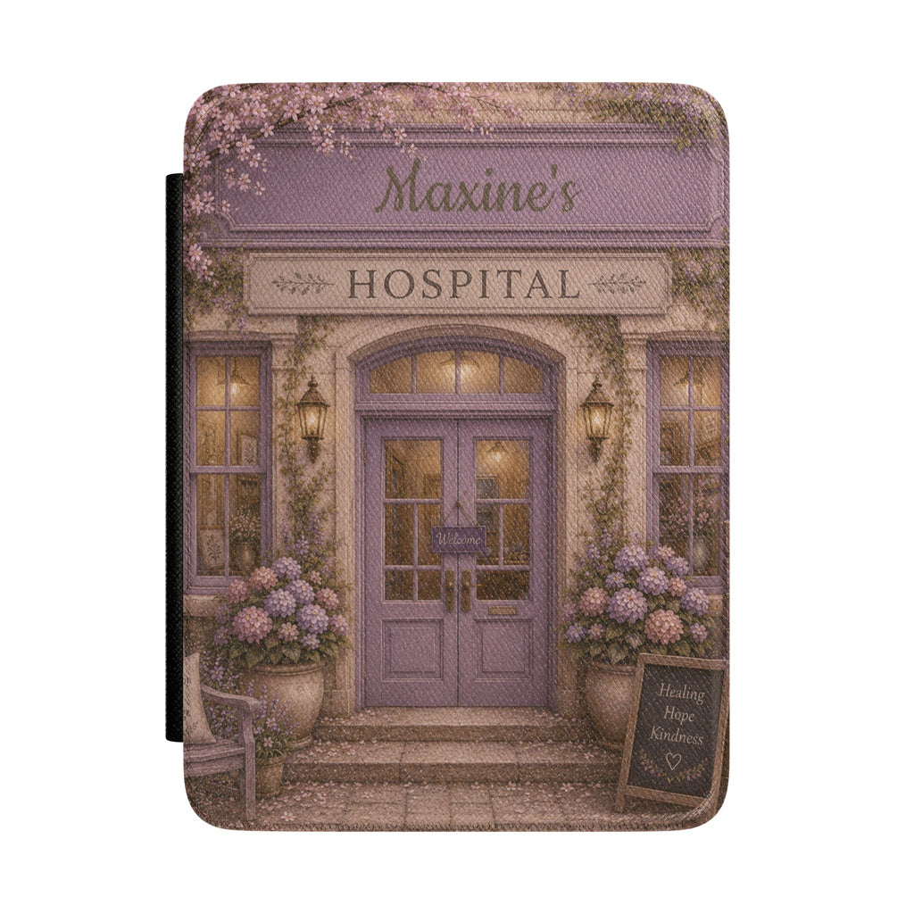 Personalized vintage hospital scene Kindle case with name for nurses