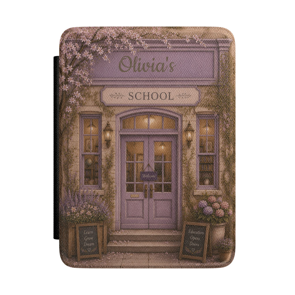 Personalized vintage school scene Kindle case with name for teachers