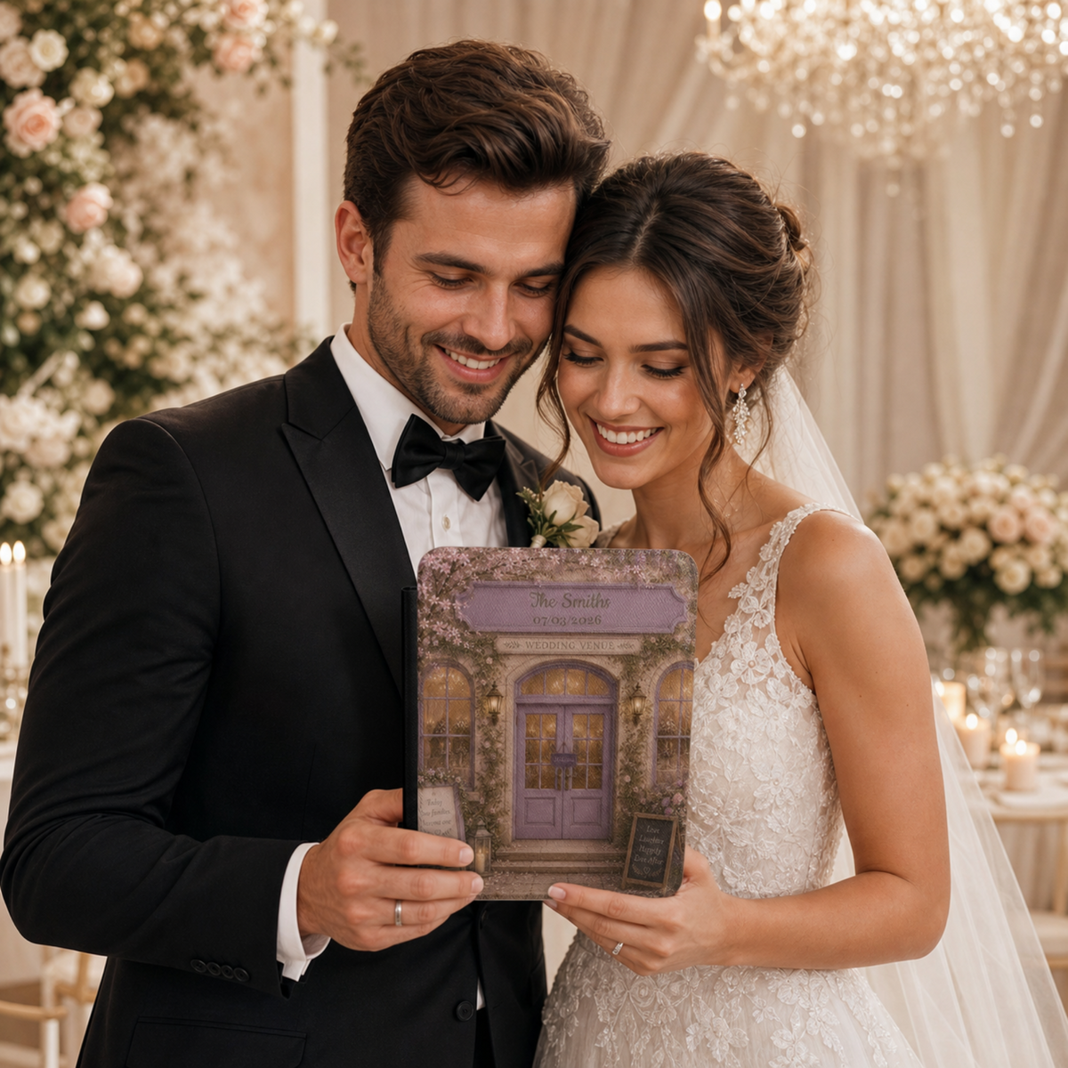 Vintage wedding venue Kindle case shown closed on flat surface