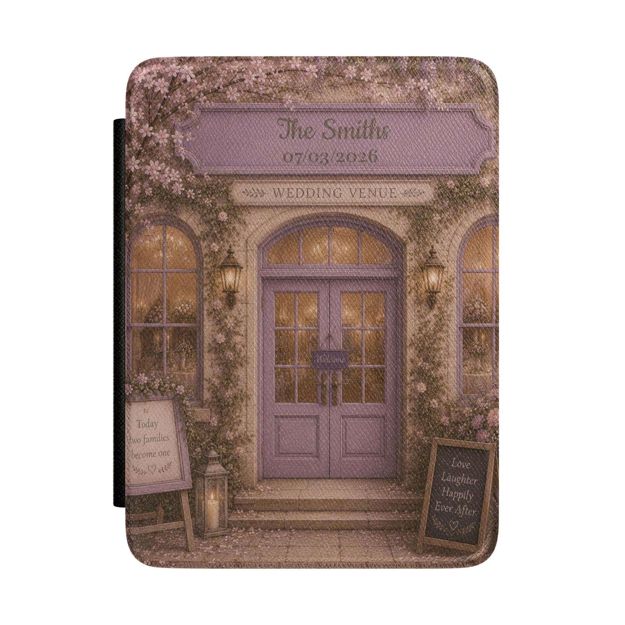 Personalized vintage wedding venue Kindle case with name